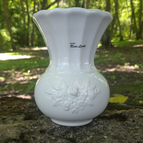 Rosa Ljung Deco Keramik vase used, white with floral relief
