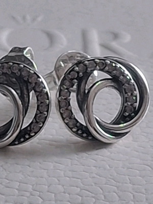 Pandora earrings authentic with zircon stones like new, silver