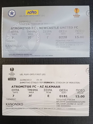 Atromitos Athens Europa League 2012 2013 Tickets set of 2 like new