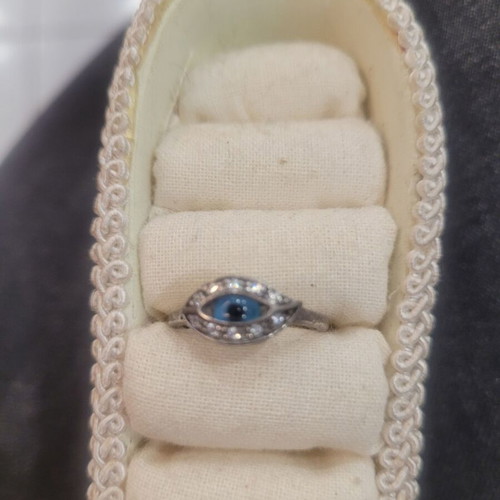 925 Silver Plated Adjustable Evil Eye Ring New with Zircon