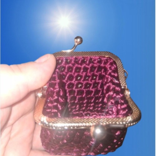 Small handmade knitted wallets, red and pink