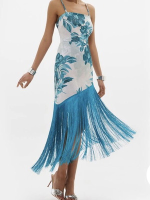 Anna Samouka Ingrid dress with turquoise fringe, size S