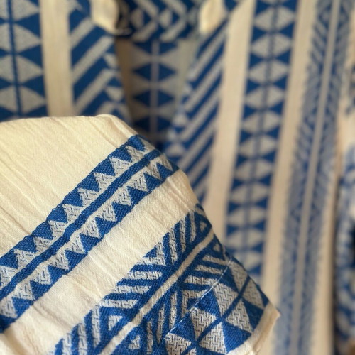 Devotion cotton long-sleeve dress like new, white and blue