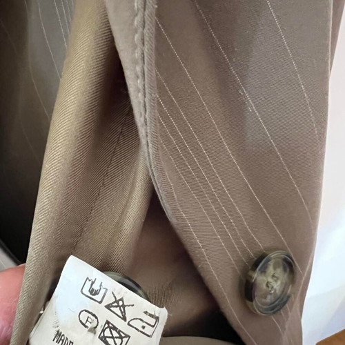 Celestino suit used, green with beige stripes, jacket and skirt set