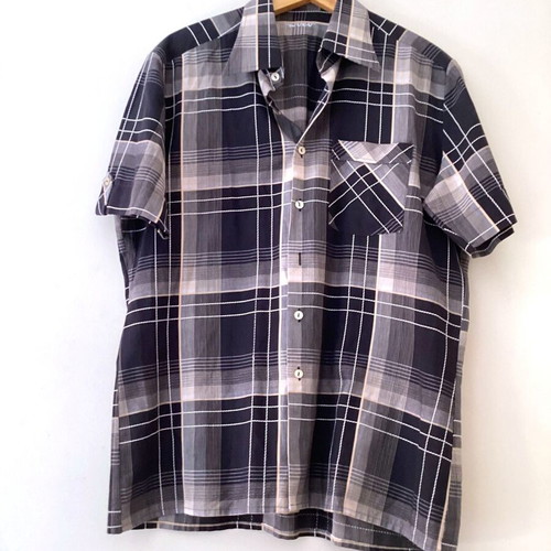 Vintage River plaid short-sleeve men's shirt like new, Made in USA 1990