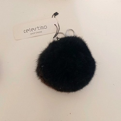 Celestino keychain large black fur pom pom new