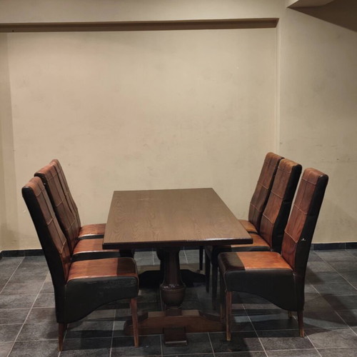 Solid Wood Dining Set with 6 High-Back Leather Chairs used