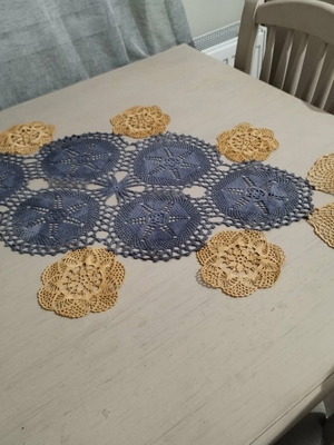 Handmade knitted table runner unique, new, with motifs