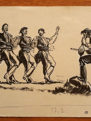 Pen drawing used 1959 by K. Theologidis, Greek Touring Club publication