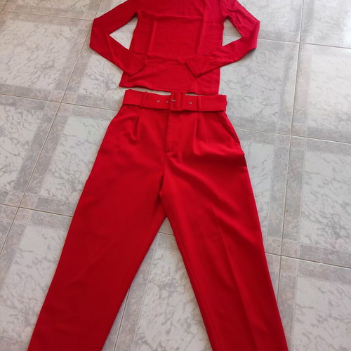 Zara women's red pants and blouse set, small