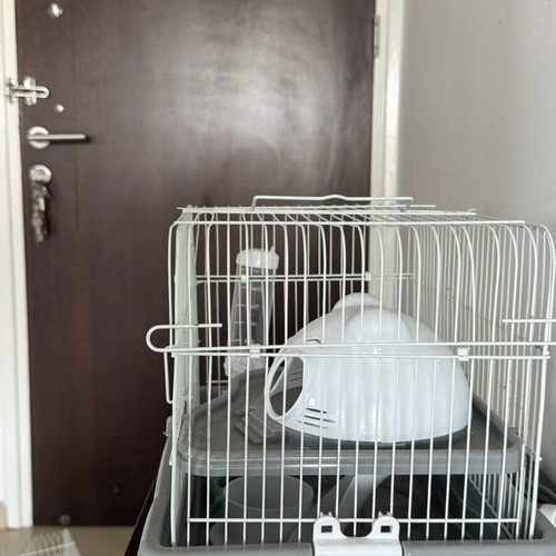 Hamster cage like new with accessories and woodchip substrate