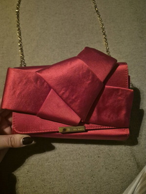 Ted Baker Feefee Satin Bow Clutch red satin like new