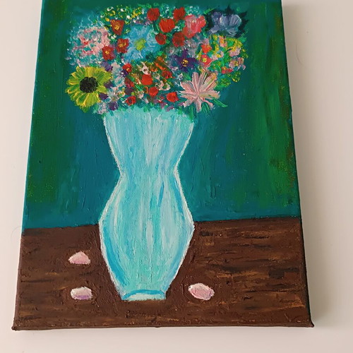 Vase with Flowers Oil Painting on Canvas 25x18 New
