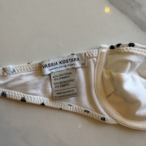 Vassia Kostara bikini white with black hearts set XS like new