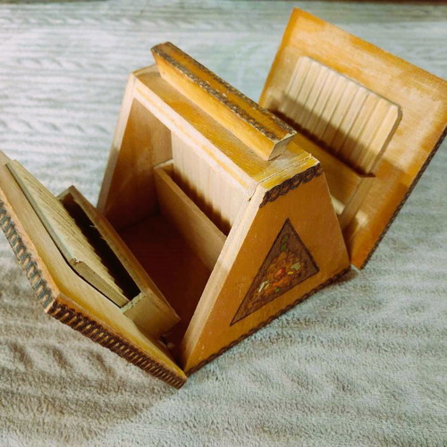 Wooden pyramid tobacco box vintage used from the 70s