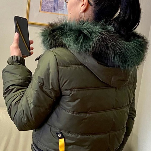 Waterproof jacket with hood and natural fur, new, green