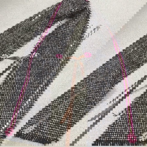 Κασκόλ χειροποίητο με λεπτομέρειες κατόπιν παραγγελίας, καφέ και ροζ