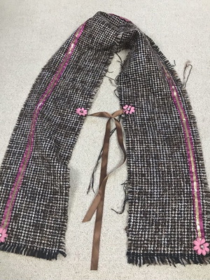 Κασκόλ χειροποίητο με λεπτομέρειες κατόπιν παραγγελίας, καφέ και ροζ