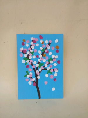Almond Blossom Painting on Canvas like new, acrylic 18x26cm