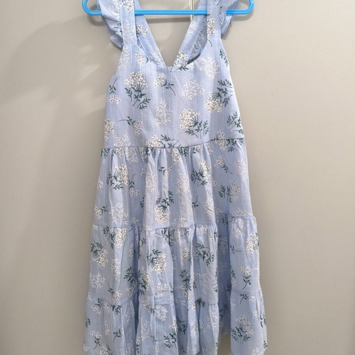 Girls' dress with ruffles and white flowers size 6, like new, turquoise