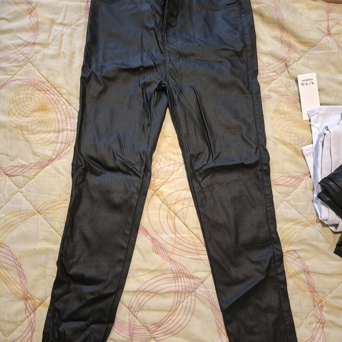 Pants with leather effect new, black, size M
