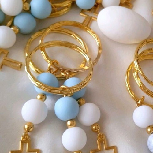 Handmade baptism favors keychains with beads and cross pendant