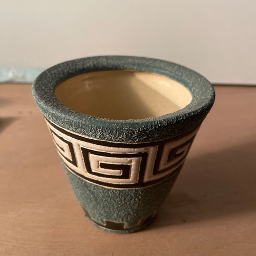 Ceramic small flowerpot Meander with design 9.5x9.5 new