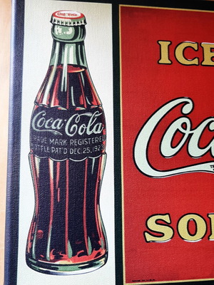 Coca Cola Promotional Frame like new, printed on canvas with wooden frame