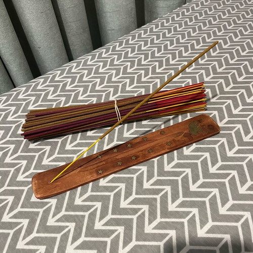 Wooden elephant incense holder with incense sticks like new