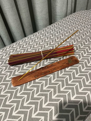Wooden elephant incense holder with incense sticks like new