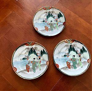 3 Πιάτα  αντικα satsuma kutani 1900-20