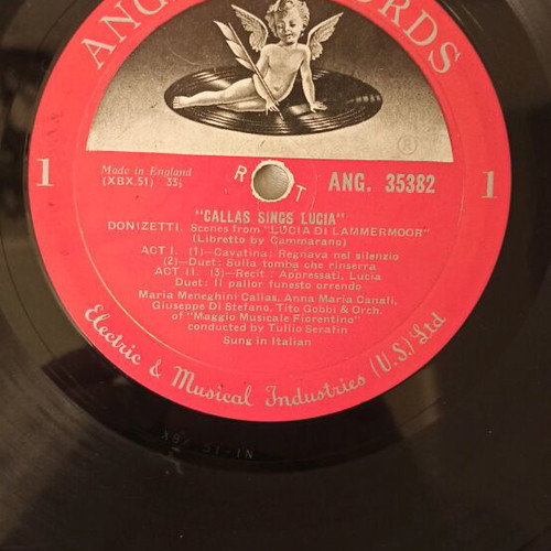 Maria Callas Callas Sings Lucia record used, Angel Records ANG 35382