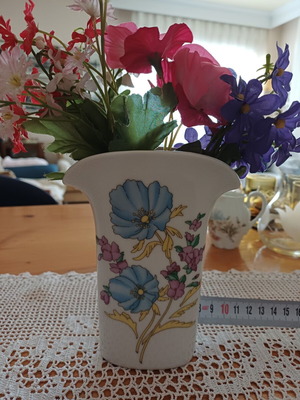 Ikegami Japan Blue Poppy porcelain vase, vintage