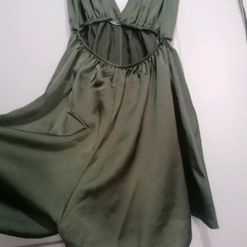 One-piece shorts satin romper used, khaki, size M
