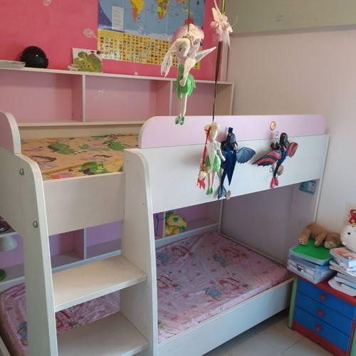 Wooden bunk bed with mattresses like new