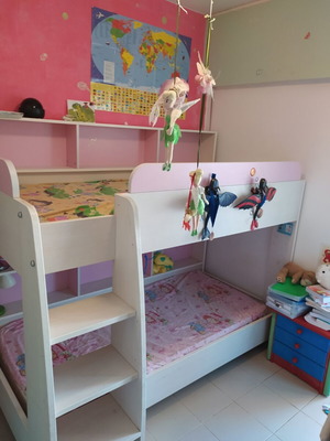 Wooden bunk bed with mattresses like new