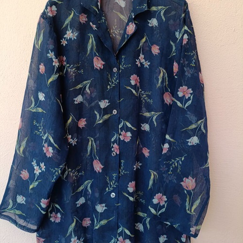 Capriccio dark blue floral transparent shirt new