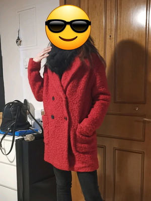 Bershka boucle coat like new, red, size S-M, loose fit