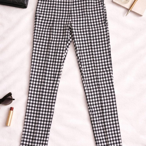 Bershka Gingham Pants slim fit high waist black and white like new
