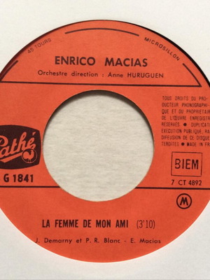 Enrico Macias Vagabonds Sans Rivage / La Femme De Mon Ami 7'' vinyl record used, chanson
