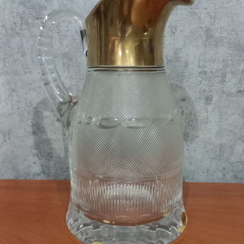 Moser crystal water jug with gold leaf, new