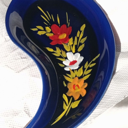 Vintage Camiros Ceramic Bowl Paisley Cobalt Blue Handmade