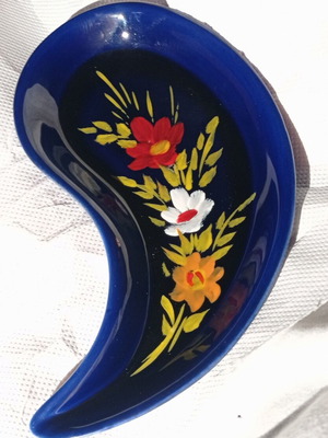 Vintage Camiros Ceramic Bowl Paisley Cobalt Blue Handmade