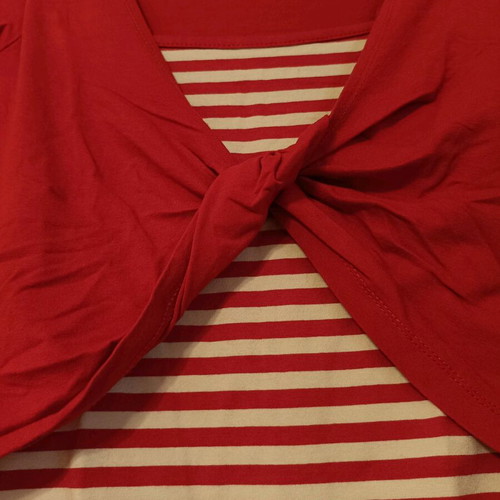 Red blouse with stripes and decorative knot like new