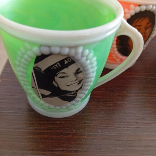 Plastic mugs with Aliki Vougiouklaki used, set of 4 from 1970s