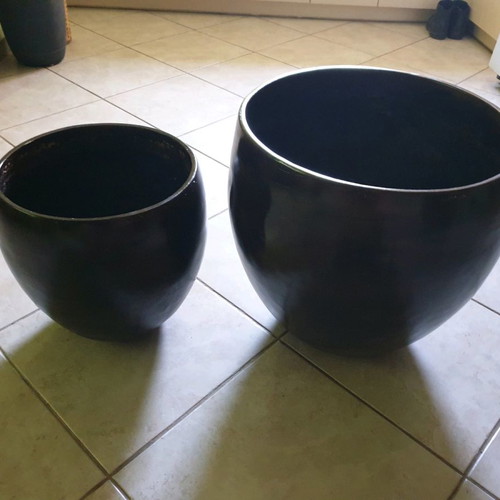 Polyester flower pots used, set of 2, indoor with wooden design