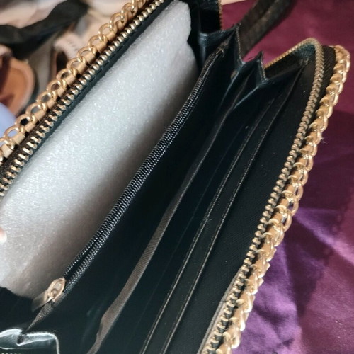 Quilted leather handbag purse used, black with gold details
