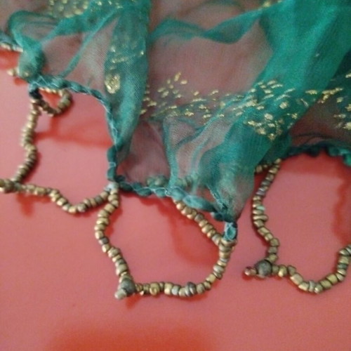 Indian green scarf like new, lightweight chiffon with gold details