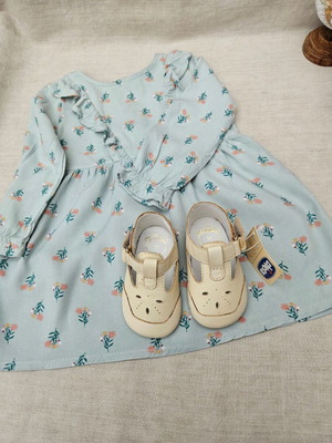 Chicco leather baby shoes size 17 with Primark floral dress gift