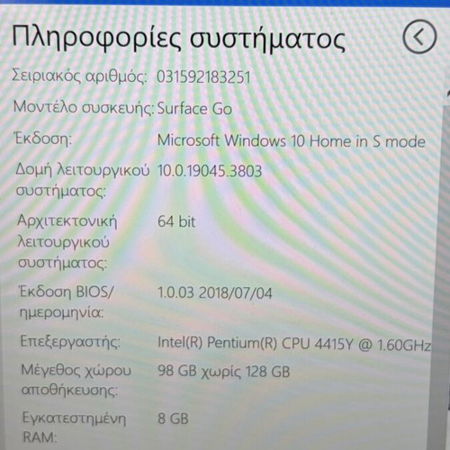 Microsoft Surface Go tablet used, battery issue, original charger included